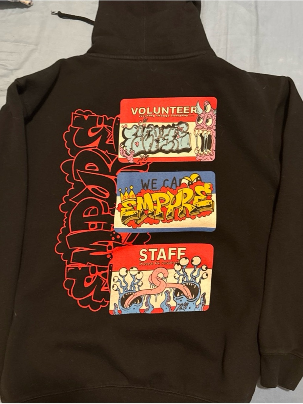 Empyre Black Hoodie with Colorful Sticker-Style Back Graphics
